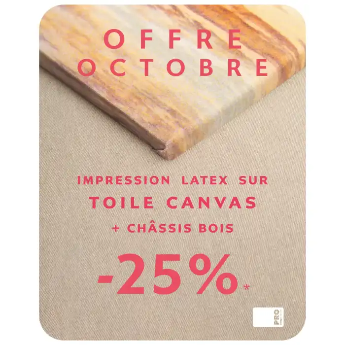 OFFRE OCTOBRE  -25% sur votre toile Canvas + châssis bois